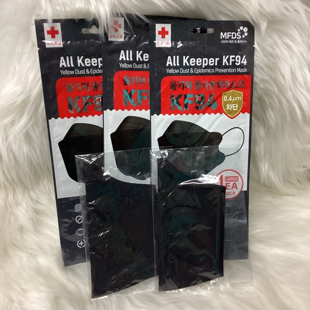 All Keeper KF94 (Set Of 3) Masks and Two Black Masks With Ear Loops (Set Of 2)